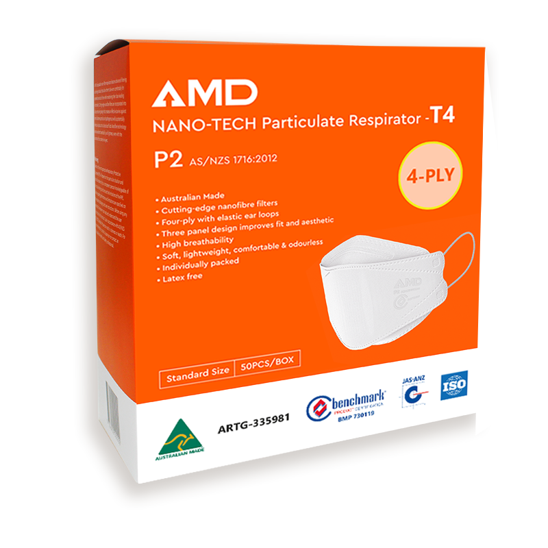 BULK ORDER:  AMD NANO-TECH P2 Respirator Face Masks EARLOOP OR HEADBAND 20 Boxes of 50 Individually Packaged Masks